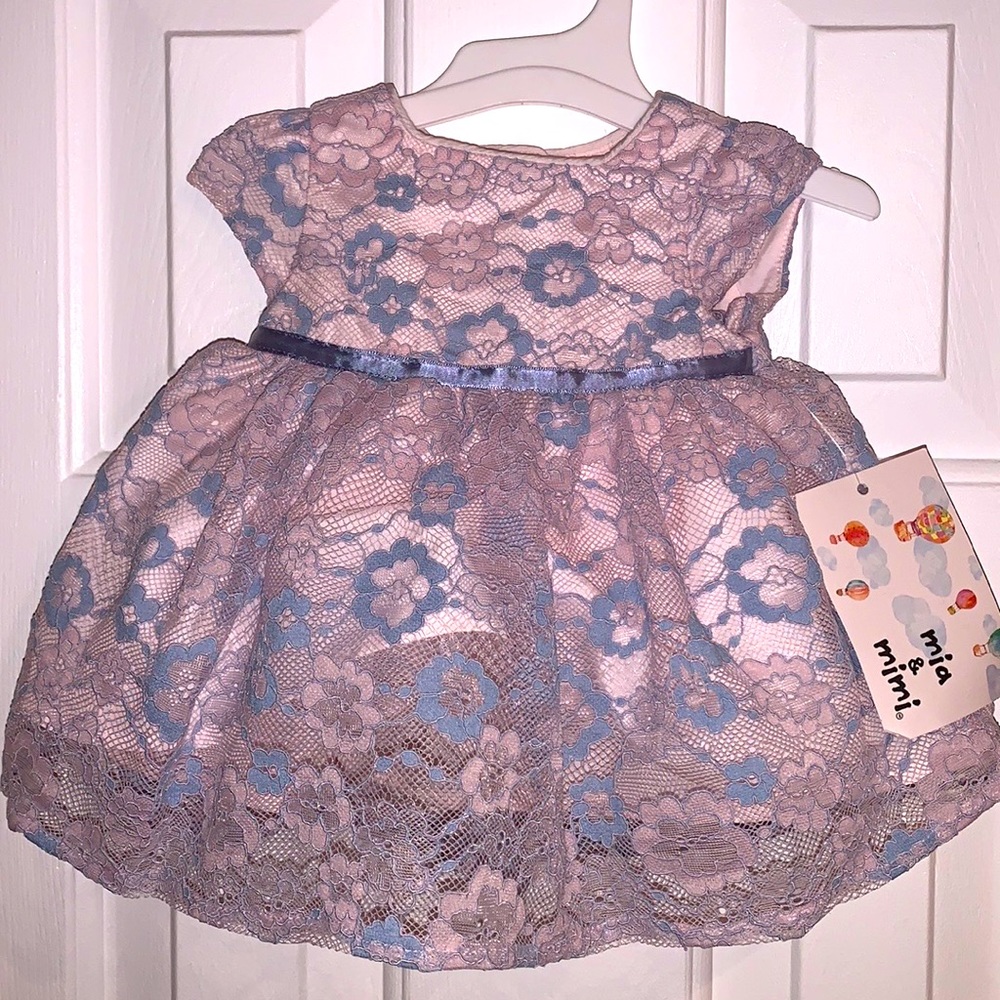 Mia & Mimi Pink/Blue 2 piece Lace Dress Set NWT